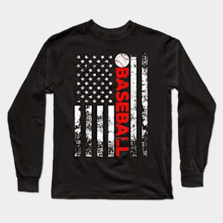 Baseball Lover American Flag Long Sleeve T-Shirt